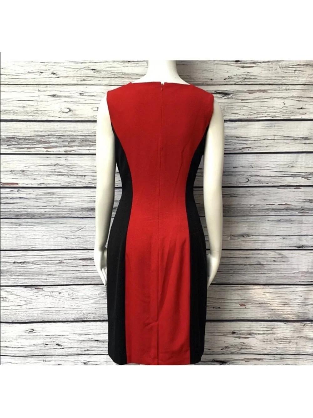 Calvin Klein Red and Black Colorblock Midi Sheath Dress size 4 - Picture 3 of 15